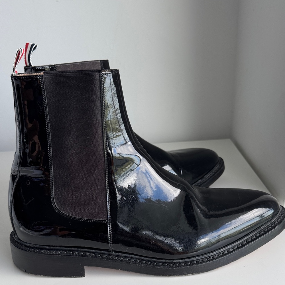 Thom Brown Unisex patent leather slip on boots elastic band. No box. - Picture 8 of 11